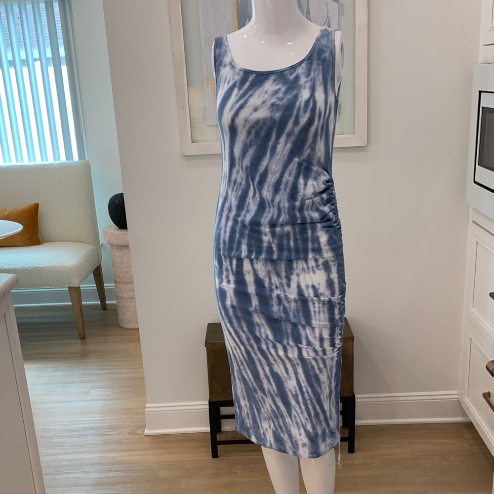 Skinnygirl Blue and White Tie-Dye Sleeveless Midi Dress
